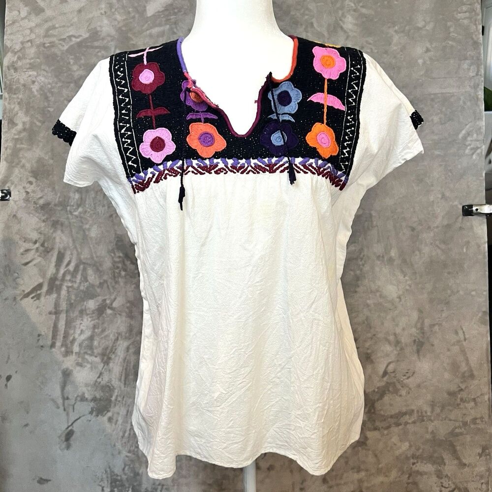 Boho Jane Embroidered Floral Top Size M Bohemian Peasant Festival Blouse